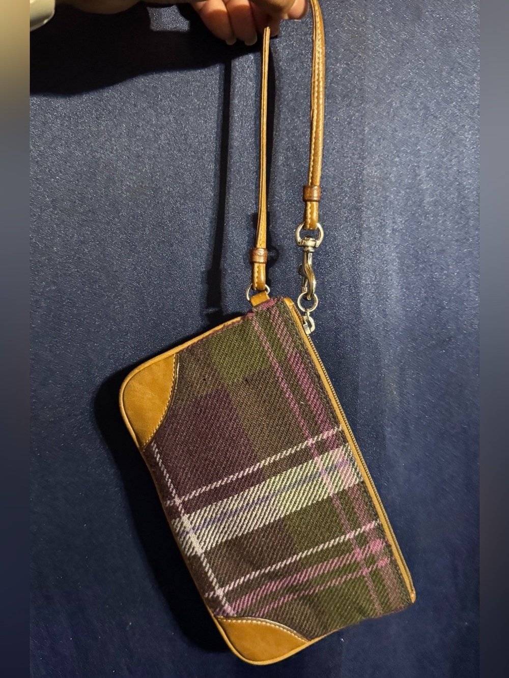 Coach Plum Plaid Tweed Wool Wristlet